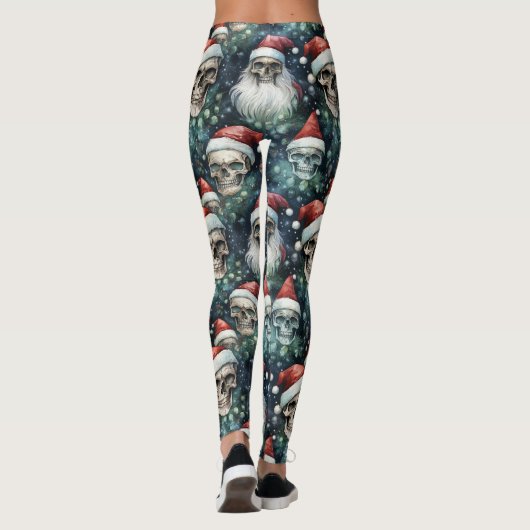 Grüne Gotische Weihnachtsschalen Weihnachtsmannmüt Leggings (Rückseite)