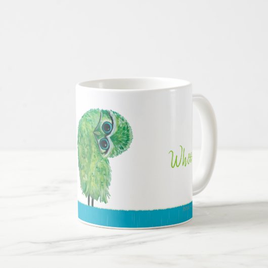 Grüne grabende Eulen-Küstenkunst Kaffeetasse (VorderseiteRechts)