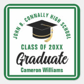 Grüne Graduate 2025 Personalisiert Graduation Part Quadratischer Aufkleber (Vorderseite)
