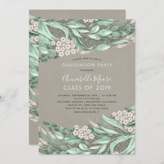 Grüne Graduation Einladung (Vorne/Hinten)