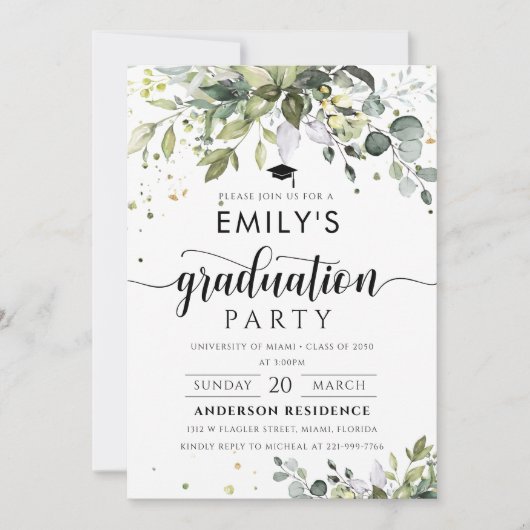 Grüne Graduation Party Einladung (Vorderseite)