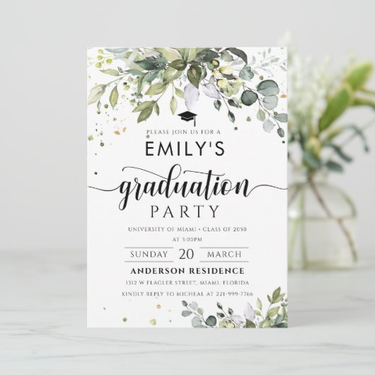 Grüne Graduation Party Einladung (Stehend Vorderseite)