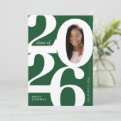 Grüne Graduierungspartei für Typografisches Foto Einladung (Stehend Vorderseite)