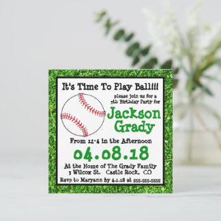 Grüne Gras Baseball zum Geburtstag Einladung