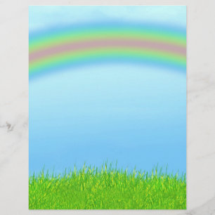 Grüne Gras, Regenbogen und blauer Himmel Hintergru Flyer