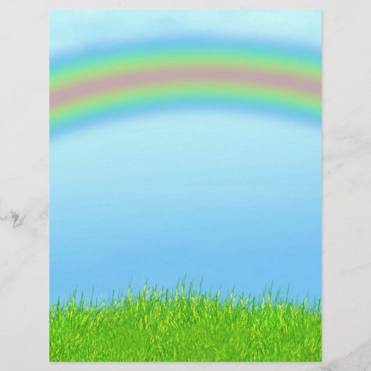 Grüne Gras, Regenbogen und blauer Himmel Hintergru Flyer (Hinten)