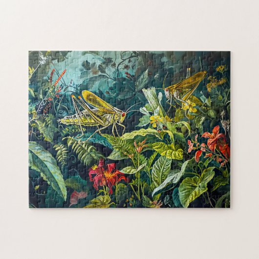 Grüne Grasshopper in einer Illustration des Kräute Puzzle (Horizontal)