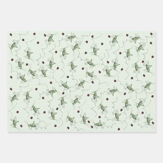 Grüne Grasshopper & Ladybug Kinder Insekten Geburt Geschenkpapier Set (Vorderseite)