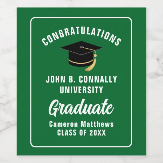 Grüne Gratulation Custom Graduation Party Weinetikett (Einzelnes Label)