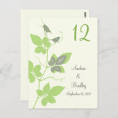 Grüne graue Birds Tischnummer Card Hochzeitskarte (Vorne/Hinten)