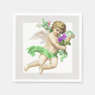 Grüne graue Cherub-Engel-Papier-Serviette Serviette