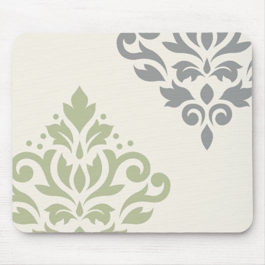 Grüne graue Creme der Rolle-Damast-Kunst-I Mousepad (Vorne)