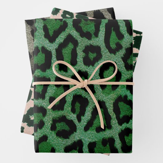 Grüne, graue Leopardenfarbe Geschenkpapier Set (Beispiel)