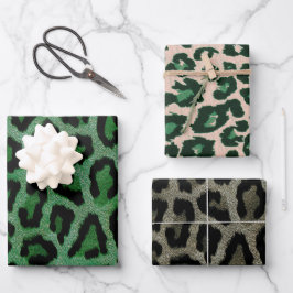 Grüne, graue Leopardenfarbe Geschenkpapier Set