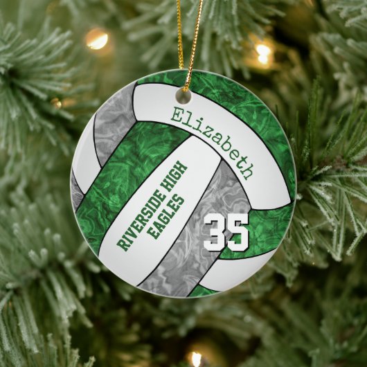 Grüne graue Mannschaft färbt Mädchen Volleyball me Keramik Ornament (Baum)