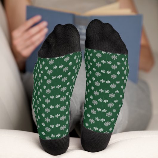 Grüne graue Schneeflocken Socken (Unterseite)