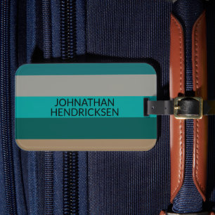 Grüne graue Tan Streifen Moderne Maskuline Monogra Gepäckanhänger