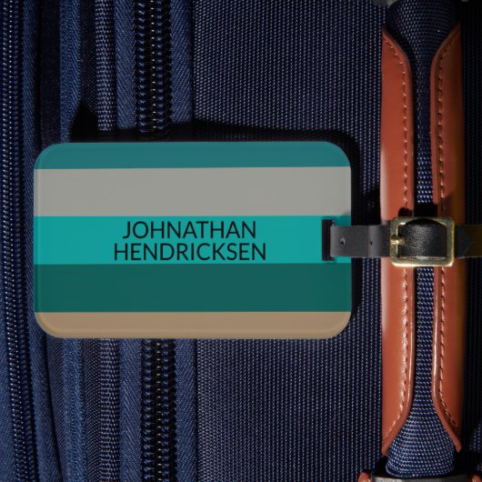 Grüne graue Tan Streifen Moderne Maskuline Monogra Gepäckanhänger (Vorderseite Insitu 4)