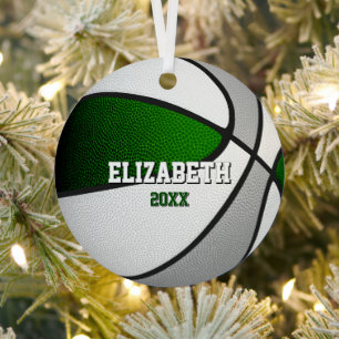 grüne graue Teamfarben Athletenname Basketball Ornament Aus Metall