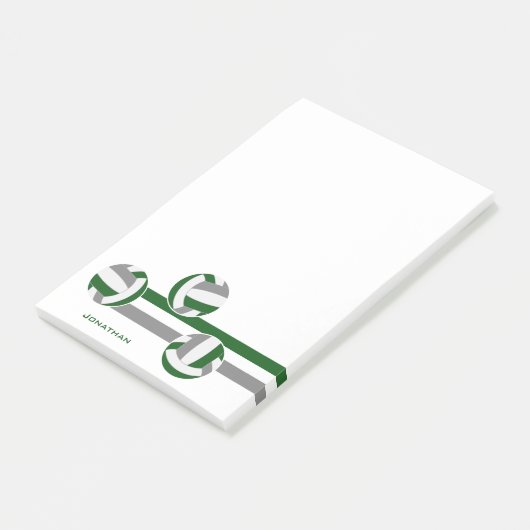 grüne graue Volleyball Streifen Spielername Post-it Klebezettel (angewinkelt)