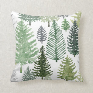Grüne graue Winterpine Bäume Holiday Throw Kissen
