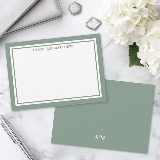 Grüne Grenze Minimalistischer Name Monogramm Mitteilungskarte