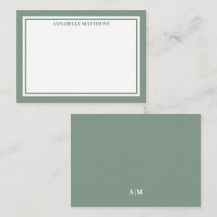 Grüne Grenze Minimalistischer Name Monogramm Mitteilungskarte
