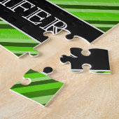Grüne Grenzen/Streifen-Muster + Name-Puzzlespiel Puzzle (Seite)