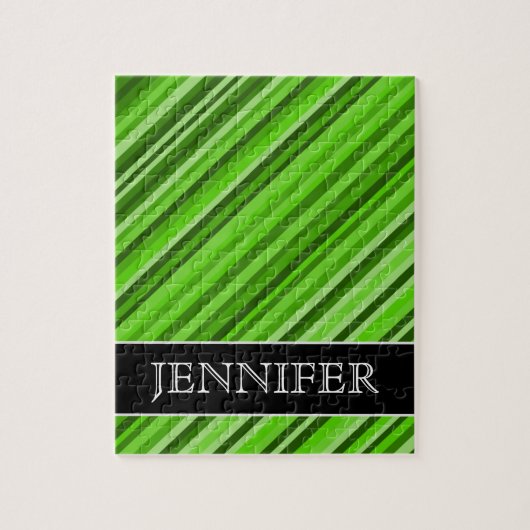 Grüne Grenzen/Streifen-Muster + Name-Puzzlespiel Puzzle (Vertikal)