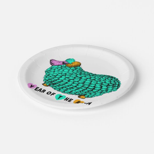 Grüne große chinesische Papierplatte Pappteller (Schrägansicht)