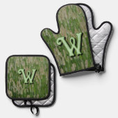 Grüne Großsaaten Ofenhandschuh & Topflappen-Set (Vorderseite/Rückseite)