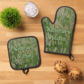 Grüne Großsaaten Ofenhandschuh & Topflappen-Set (Oben Unten)