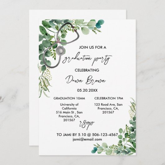 Grüne Grüne Boho Eukalyptus Greenery Einladung (Vorne/Hinten)