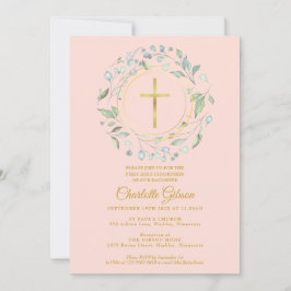 Grüne Grüne erste heilige Kommunion Rosa Gold Einladung