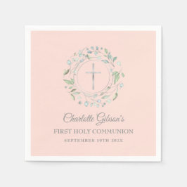 Grüne Grüne erste heilige Kommunion Rosa Silver Serviette