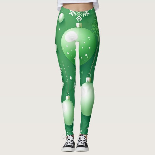 Grüne Grüne Grüne und Schneeflocken Leggings (Vorderseite)