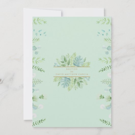 Grüne Grüne Taufe für Spanisch, Junge oder Mädchen Einladung (Rückseite)