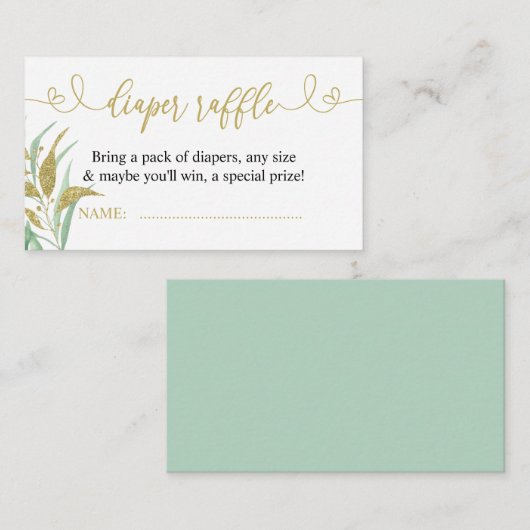 Grüne Grüne und Gold Elegante Windel Raffle Begleitkarte (Vorne/Hinten)