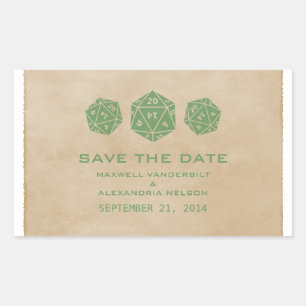 Grüne Grunge D20-Würfel-Spiele-Save-the-Date-Aufkl Rechteckiger Aufkleber