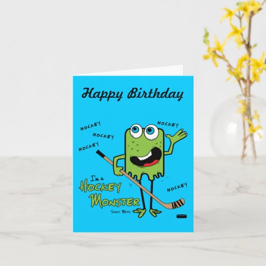 Grüne Grußkarte des Hockey Monster Karte (Gelbe Blume)