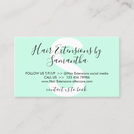 Grüne Haarverlängerungen nach Anleitung des Betreu Visitenkarte (Vorderseite)