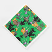 GRÜNE HALLOWEE MIT NIEDLICHEN SCHWARZKATZEN SERVIETTE (Ecke)