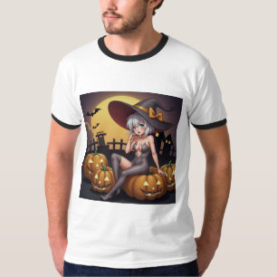 Grüne Halloween-Hexe auf dem Kürbis T-Shirt
