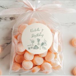 Grüne Hand Geschriebenes Gezeichnet Geschirr Gebur Runder Aufkleber