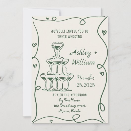 Grüne Hand Gezaubert Liebe Einladung Hochzeit (Rückseite)