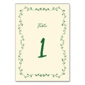 Grüne handgeschriebene Hochzeit Tischnummer (Rückseite)