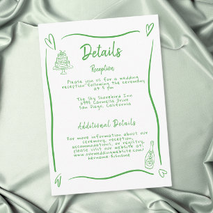 Grüne handgezeichnete Herz Whimsical Hochzeit Begleitkarte