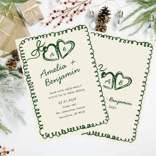 grüne handgezeichnete Herz Whimsical Hochzeit  Einladung