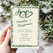 grüne handgezeichnete Herz Whimsical Hochzeit Einladung