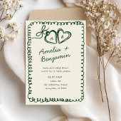 grüne handgezeichnete Herz Whimsical Hochzeit Einladung